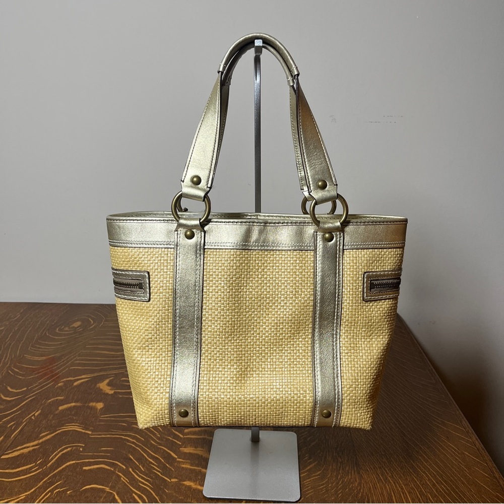 Coach Legacy Silver and Tan Woven Tote - Picture 2 of 16